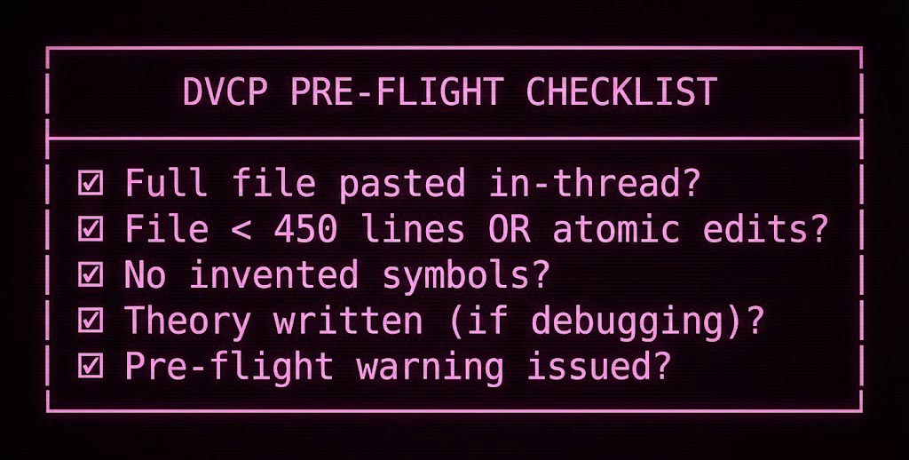 DVCP PRE-FLIGHT CHECKLIST